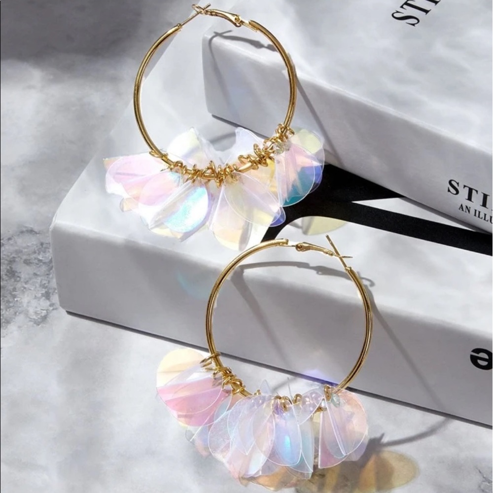 IRIDESCENT SEQUIN HOOP EARRINGS